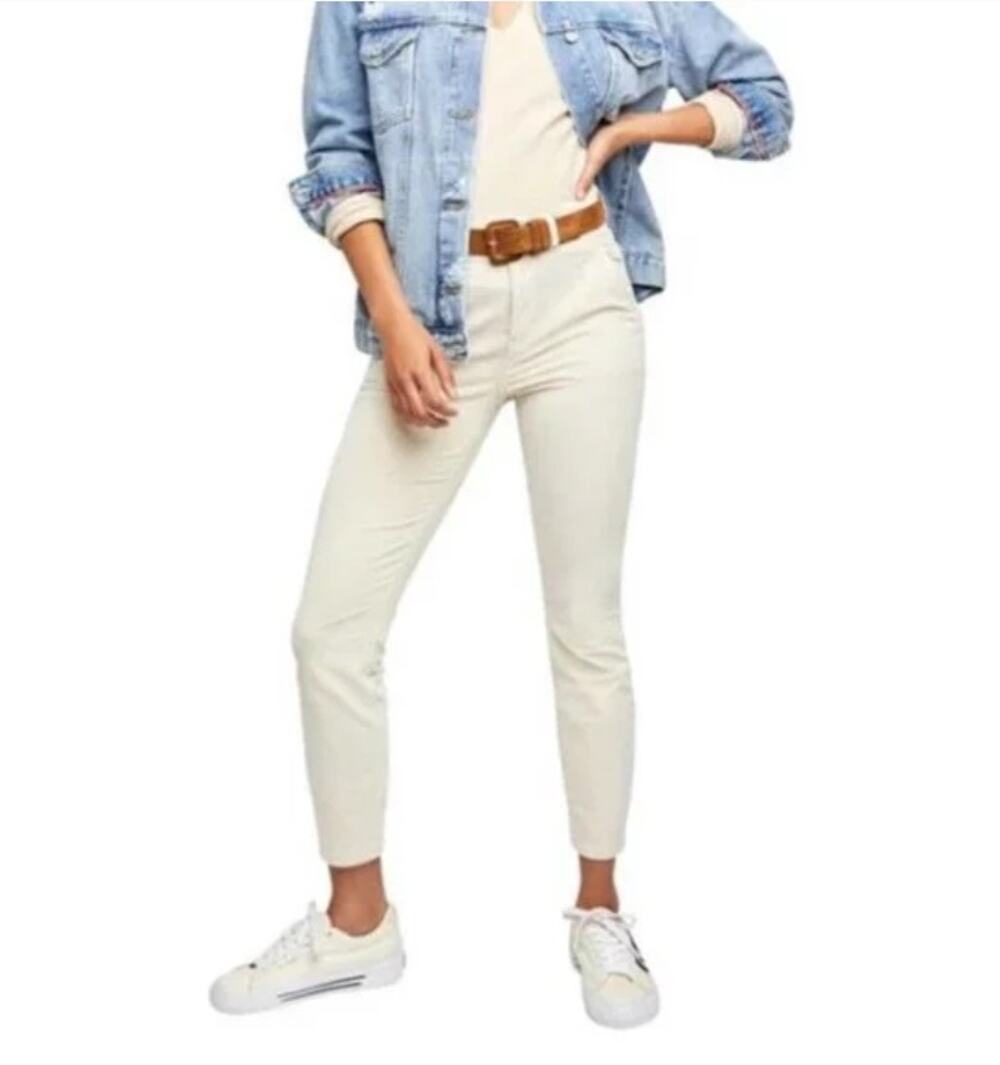 Free People We The Free Fine Line Straight Cropped Pants Womens Size 10 Cream